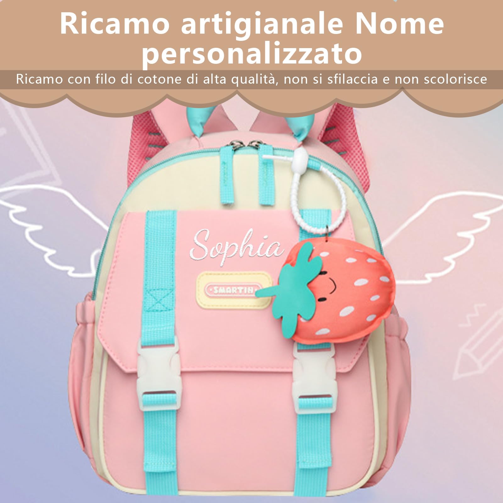 Generico Zaino Asilo Personalizzato con Nome, Zainetto per Bambino Bambina 2-6 Anni, Leggero per Asilo Nido e Scuola Materna(blu)