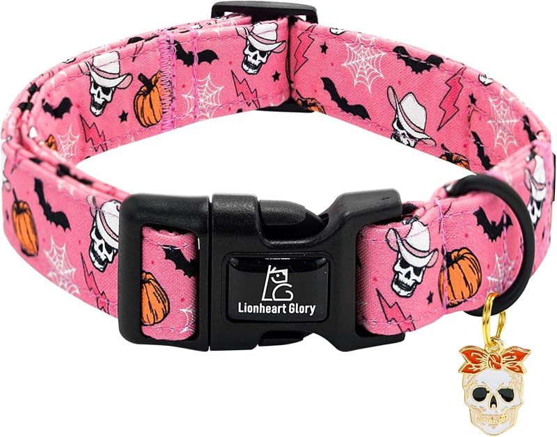 Coleira para Cães com Estampa de Abóbora de Halloween em Algodão Lionheart glory, Tamanho Grande