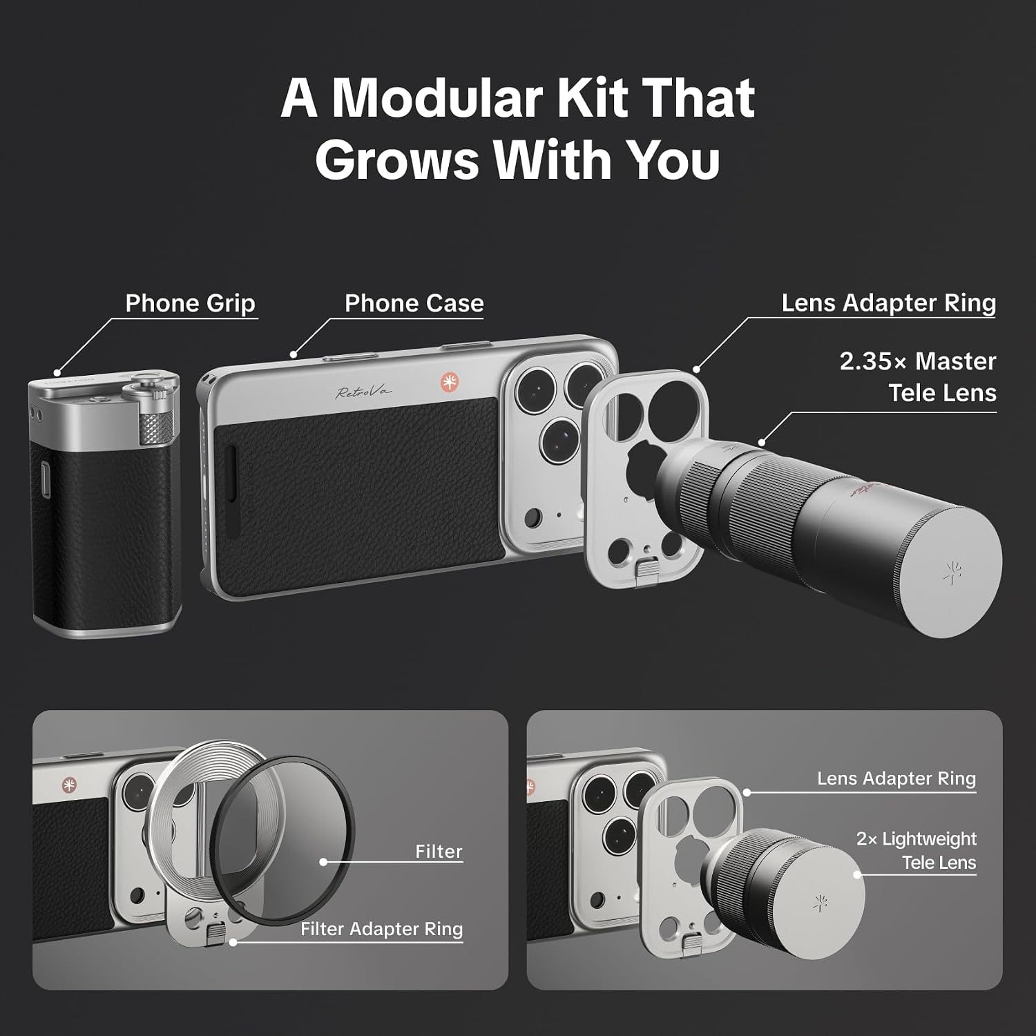 PGYTECH RetroVa All-in-one Ultimate Gift Set for iPhone 17 Pro, 2.35X Telephoto Lens & Vintage Grip Kit, External Recording, Bluetooth Remote, Retro Phone Case for Professional Mobile Filmmaking thumbnail