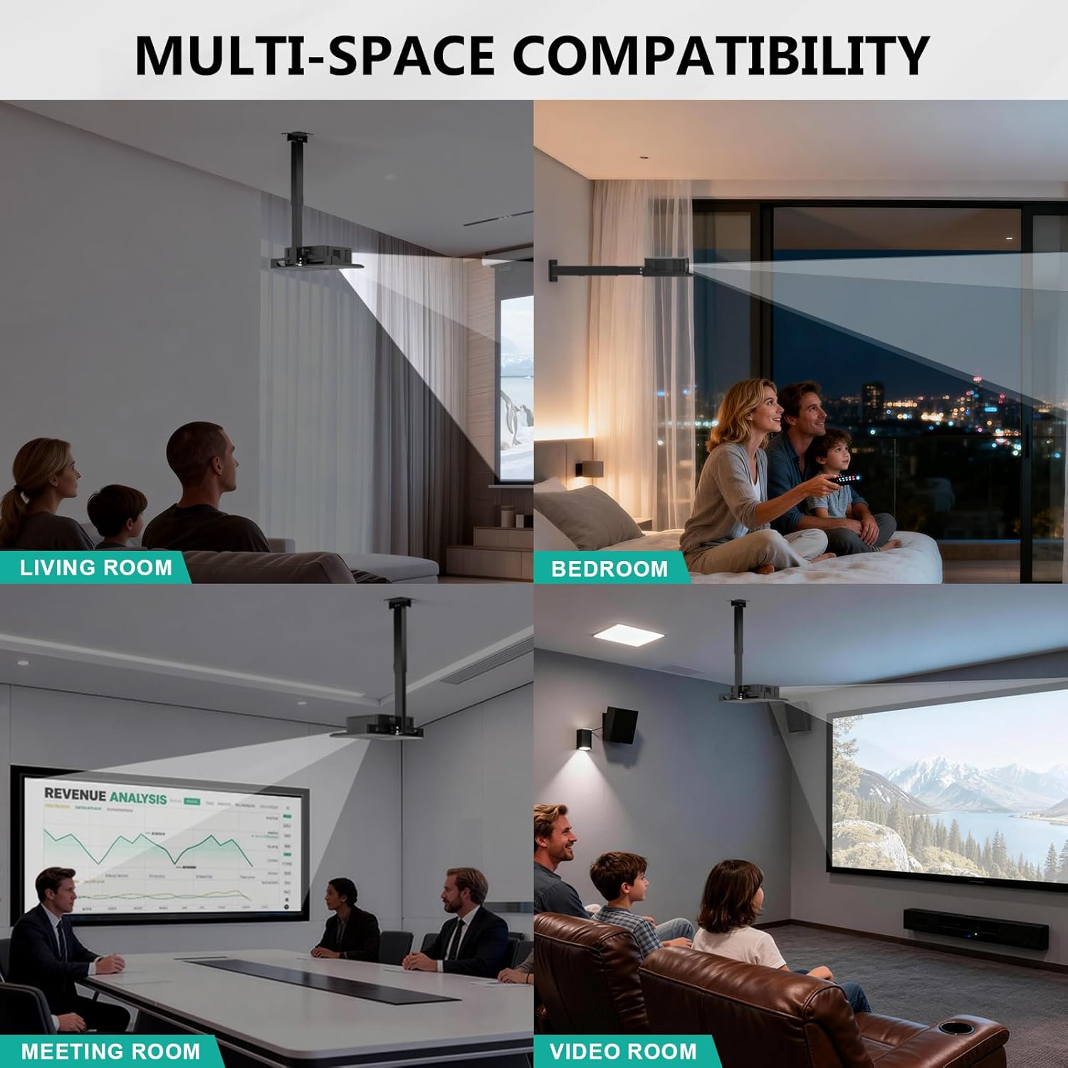 WALI Projector Ceiling Mount Tray, Height Adjustable Wall Mount Holder for Projectors, Hidden Cable Management, Fits Projectors up to 22lbs, 13.7" x 8.6" Platform, Black (PM-005-B)