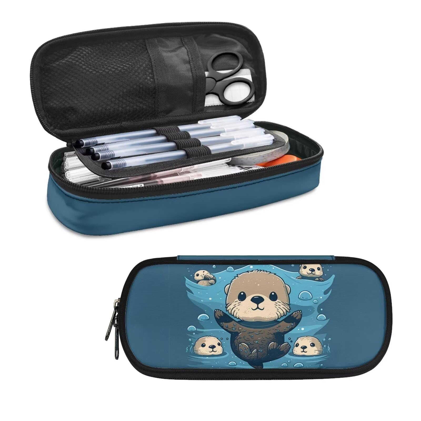 Sea Otter Pencil Case Big Capacity Pencil Bag Zipper Pen Bag Portable Stationery Organzier Storage Pouch Aesthetic Office School Supplies for Kids Teen Girls Boys Women