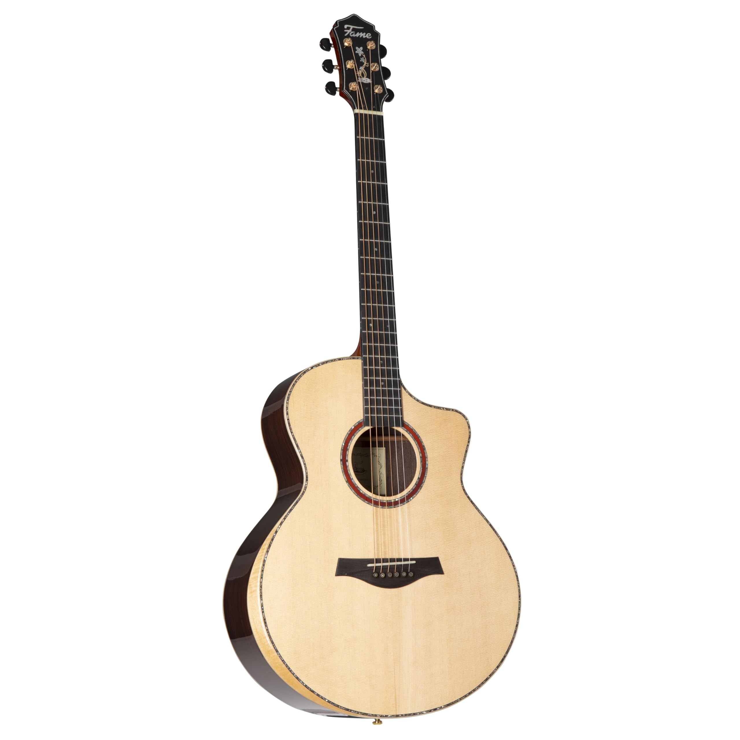 Westerngitarre Fame Rosewood Standard, Grand Auditorium, Cutaway, Fichte Massive Decke, Palisander Boden und Zargen, Mahagoni Hals, Walnuss Griffbrett, Sonitone Tonabnehmer, Natural Finish