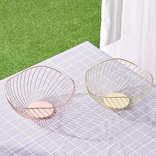 Miniatura 5 de IBWell Plato de un solo nivel, de borde curvado, moderno, creativo, elegante, alambre de hierro de metal, frutas, verduras, pan, soporte decorativo