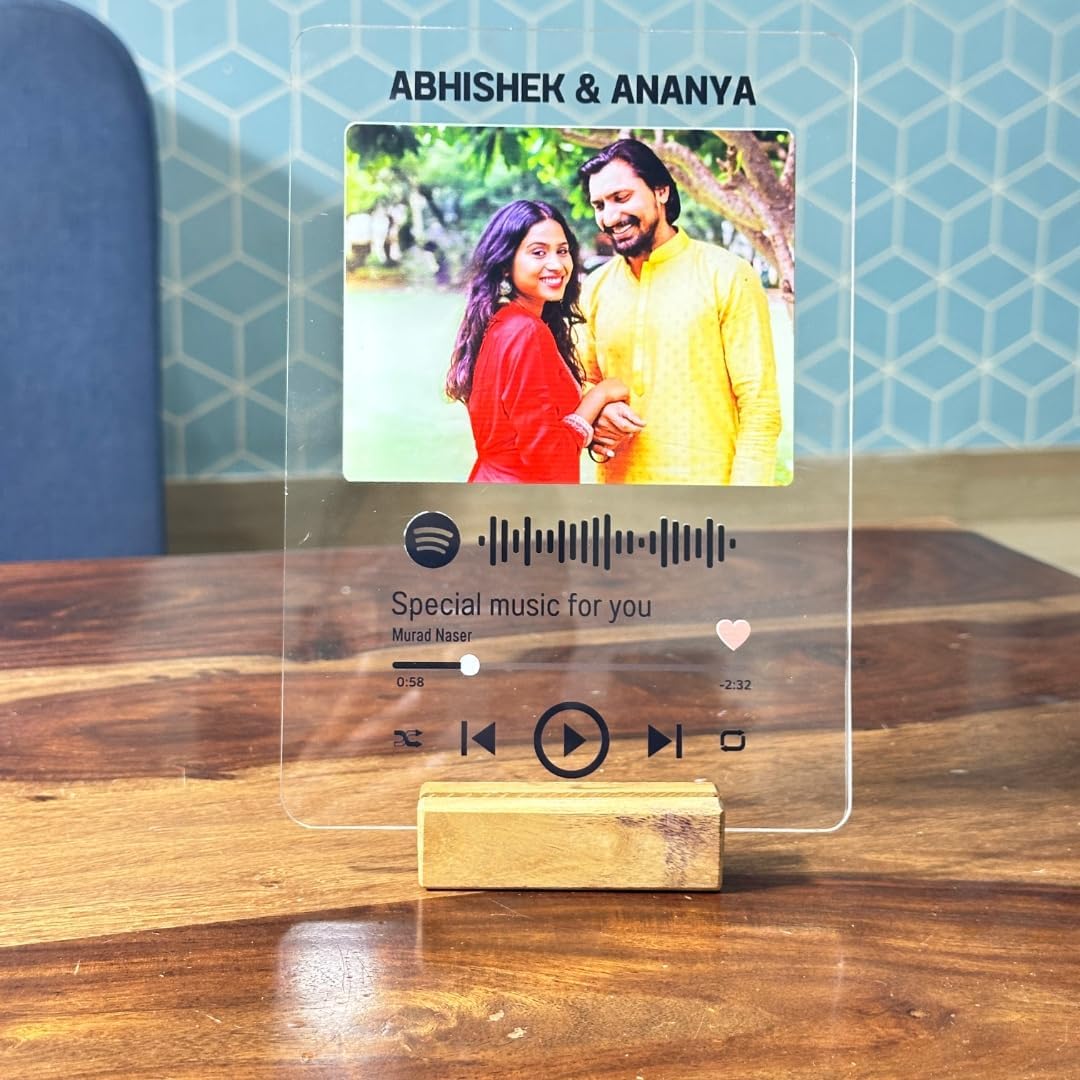 Gift Solution Acrylic Customized Photo, Text and Song Spotify Plaque | Personalized Photo Music Frame with scannable code with Stand (RecClear) | Gift | Birthday | Anniversary | Friendship day