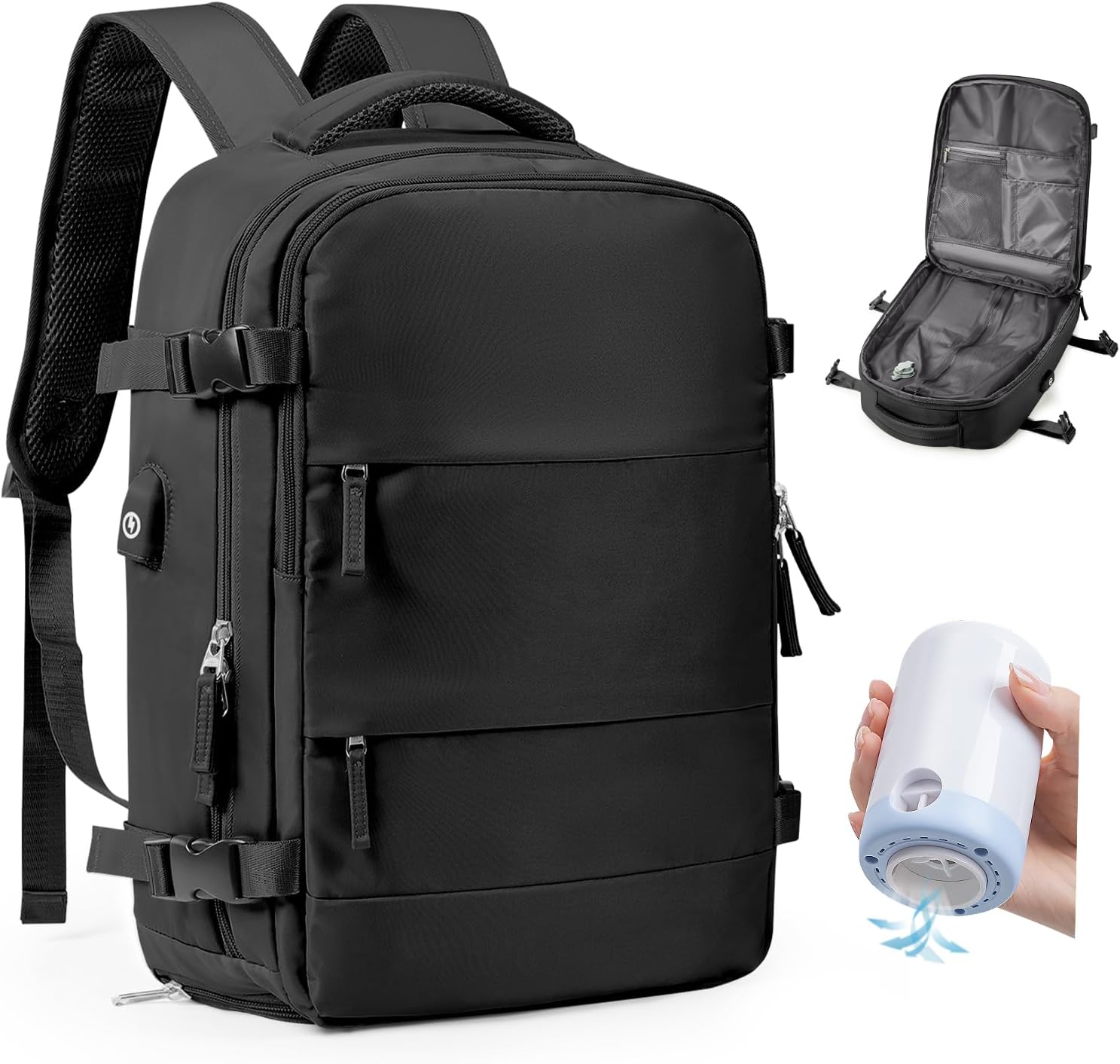 bergsalz Sac a Dos Sous Vide Voyage Bagage Cabine 45x36x20 Easyjet, Sac a Dos Compression Voyage Cabine Avion Sous Vide,Sac Airbag Voyage Sous Vide Avec Pompe Noir