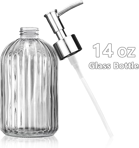 Miniatura 3 de Paquete de 3 dispensadores de jabón de vidrio con bomba a prueba de óxido, dispensador de jabón líquido recargable de 14 onzas para baño y cocina