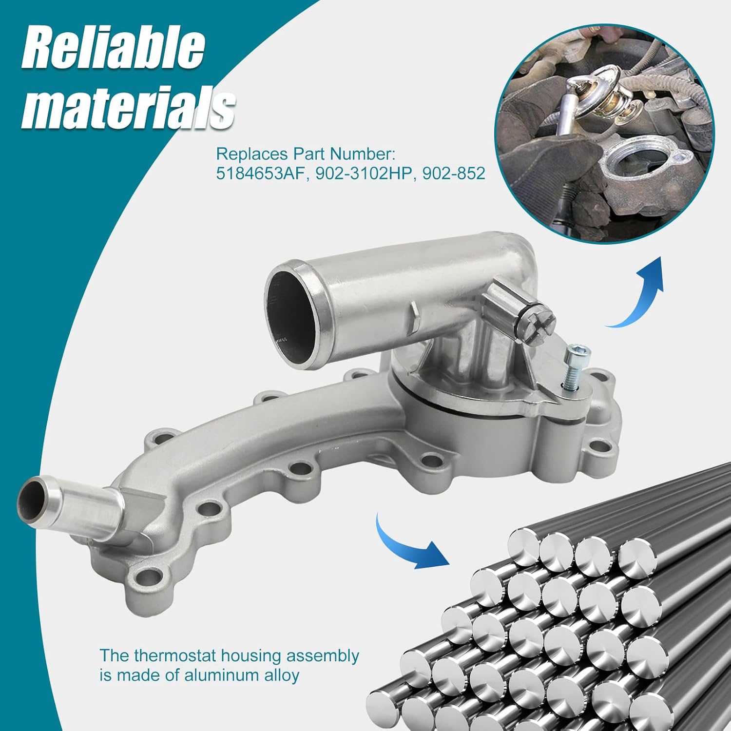 5184653AF Thermostat Housing Assembly and Engine Coolant Crossover Pipe, Replacement for Dodge Durango Replacement for Jeep Grand Cherokee, Replaces 902-3102HP