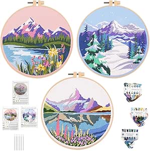 Kit De Bordado Para Principiantes - 4 Diseños Flores - Con Aros, Hilos, Agujas Y Tela