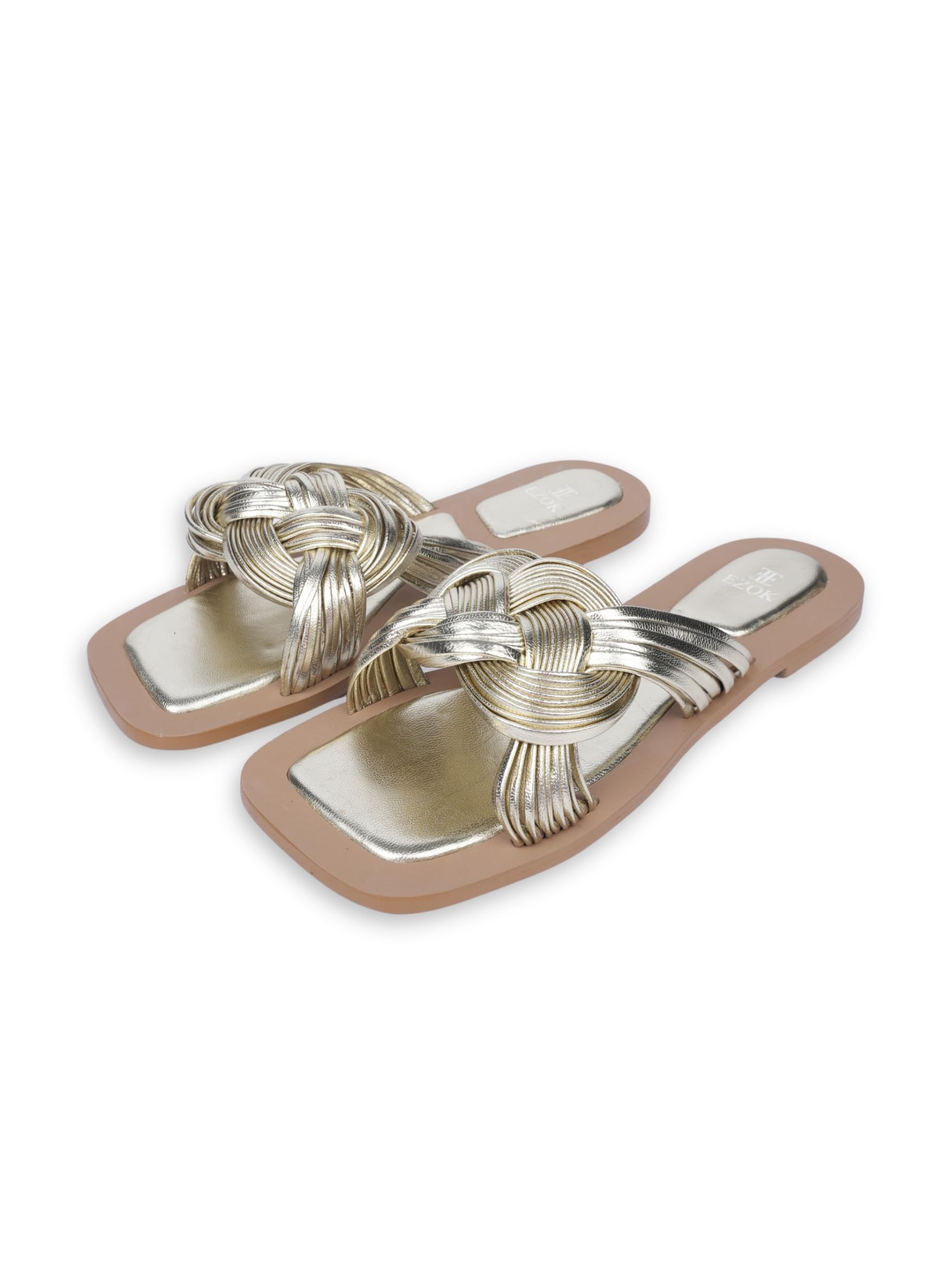 Women Gold Leather Slip-On Sandals – Comfortable Flat Sandals for Women | Lightweight Casual Summer Sandals-image-13