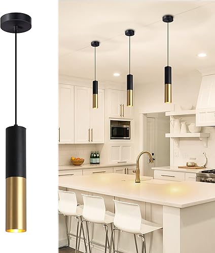 Miniatura 8 de Iluminación colgante de cocina sobre isla, juego de 3, iluminación colgante de oro negro con bombilla LED moderna minimalista lámpara de cocina