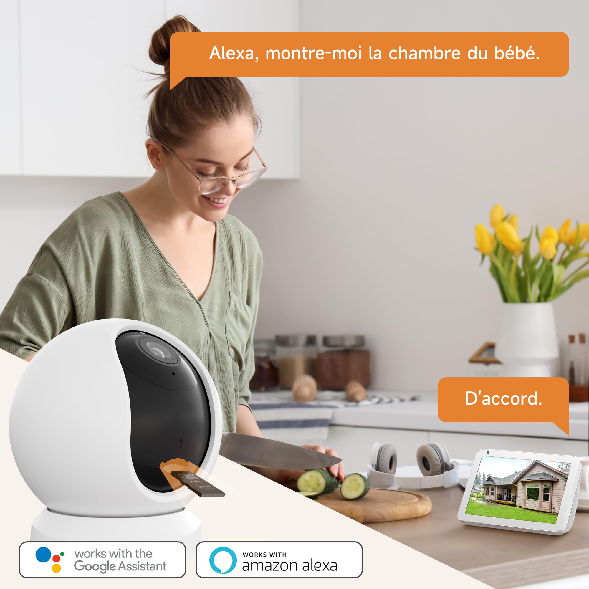 LAXIHUB 3K/5MP Caméra Surveillance WiFi Intérieur, 2,4GHz/5GHz Caméras WiFi avec Vision Nocturne, 355° PTZ Caméra Maison, Suivi Automatique, Audio Bidirectionnel, Compatible Google Assistant et Alexa
