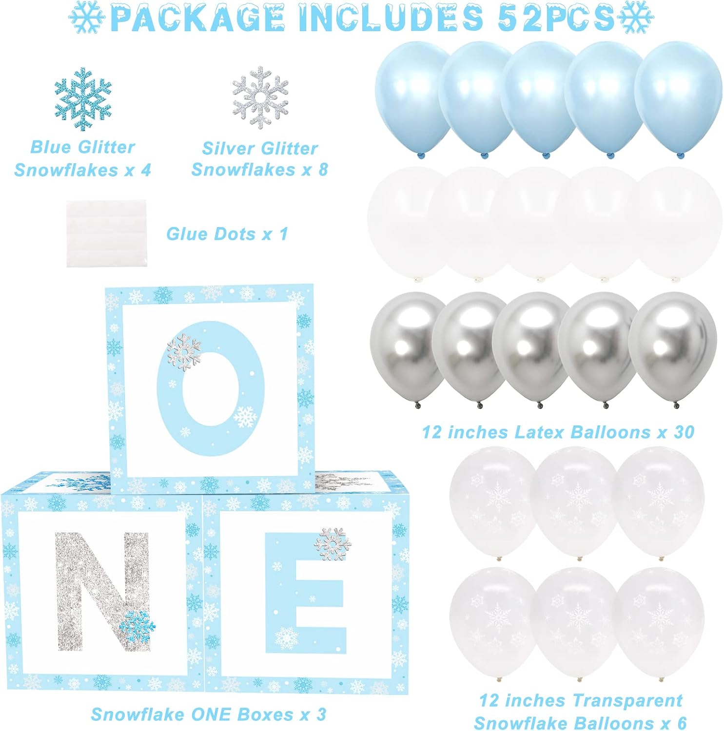 First Birthday Balloon Boxes Decorations Blue White Winter Onederland 1st Birthday Boxes Blocks for Baby Boys Girls Holiday Snowflake Birthday Party Supplies Cake Smash Photo Props Backdrop