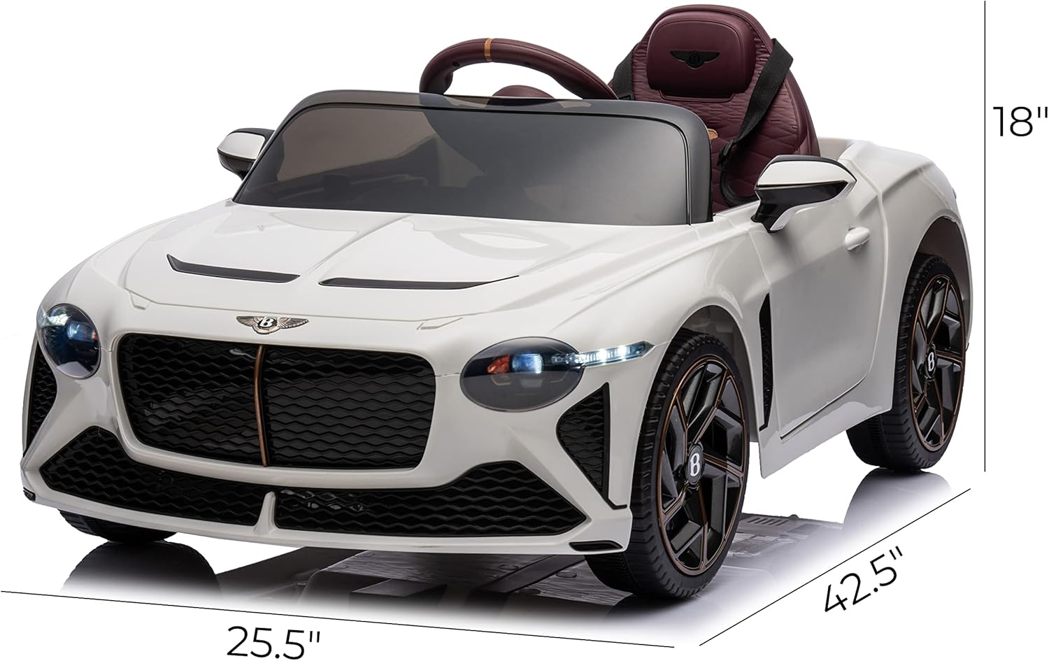 Rock Wheels Licensed Bentley Bacalar Kids Ride on Toy Car, 12V Rechargeable Battery Powered Children Electric 4 Wheels w/Parental Remote Control, Foot Pedal, 2 Speeds, Music, LED Headlights (White)