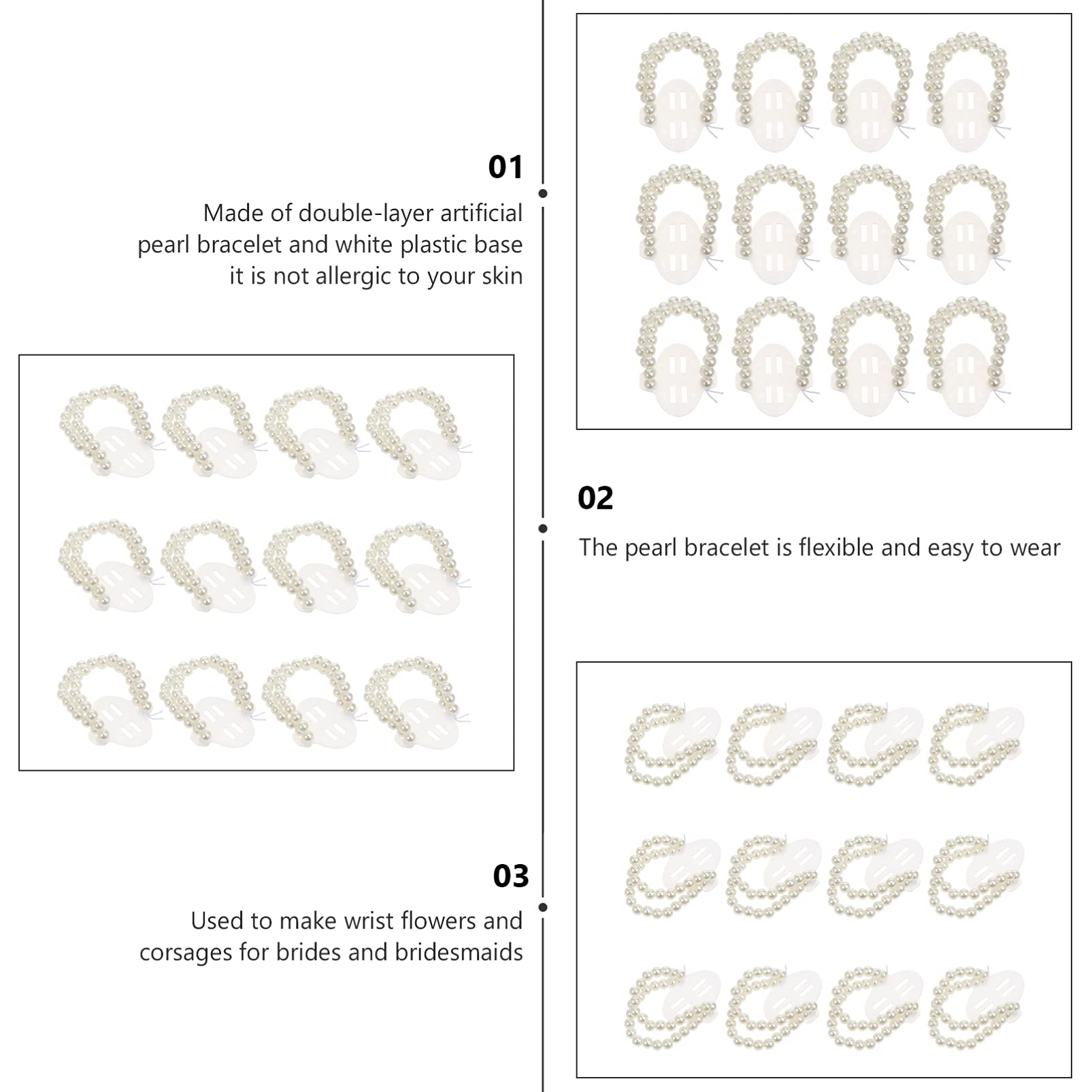 MRKU Handgelenkblume, 12 Stück Brautarmbandperlen, Abschlussball-Handband, Hochzeitsarmbandblume, Perle, elastisches Armband, elastisches Perlenband, Perle, selbstgemacht, Einheitsgröße, Achat