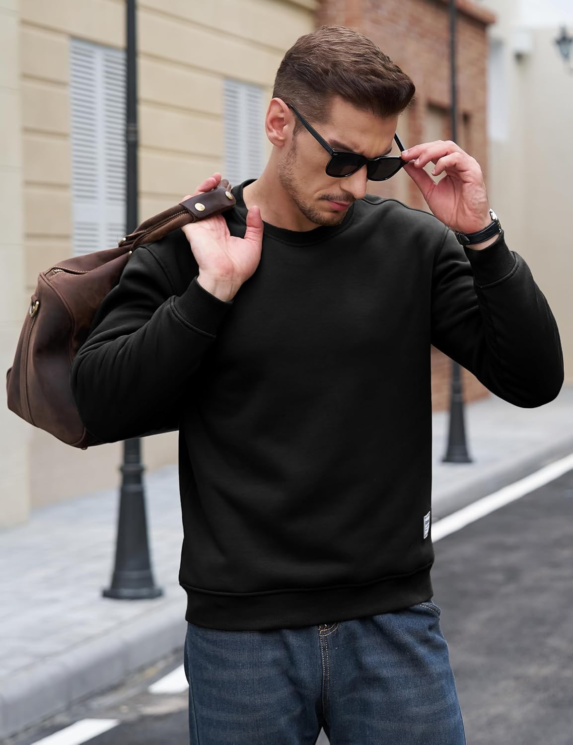 MAGCOMSEN Mens Crewneck Sweatshirt Sherpa Fleece Lined Pullover Casual Winter Warm Heavyweight Cotton Sweatshirts - Image 2