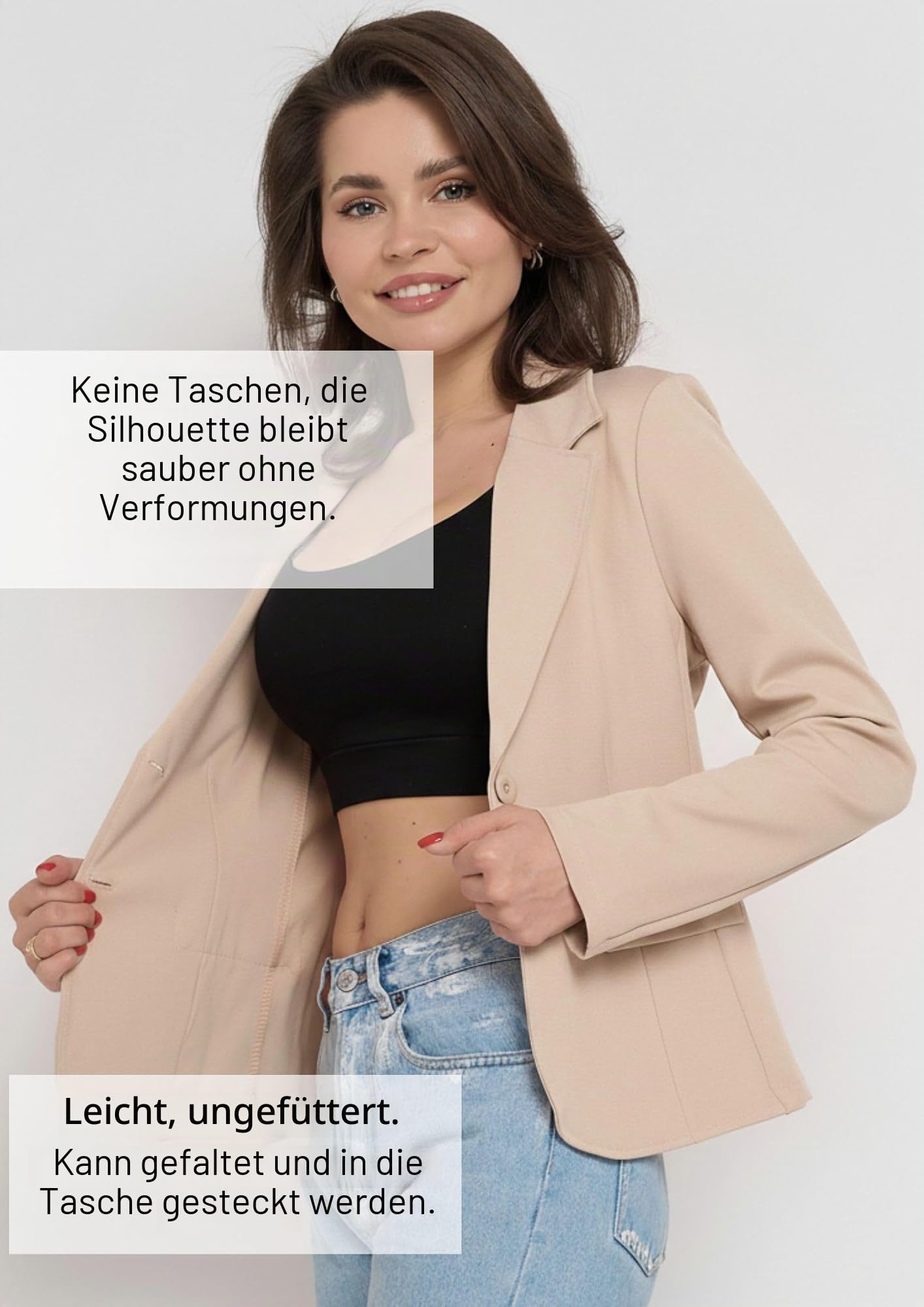 Blazer Damen Sportlich Elegant - Jackett für Hosenanzug Business Outfit Curvy, Strickjacke Kurz Ungefüttert, Sweatblazer Italienische Mode