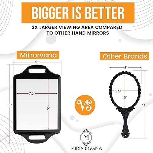 Miniatura 2 de Mirrorvana Espejo de mano de peluquero extragrande con asas dobles y cómodas, espejo de mano profesional para salón y peluquería (14 x 8.5 pulgadas)