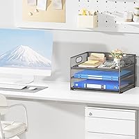 Vista 5 de Subekyu 3 Tier Paper Letter Tray Organizer for Desk, Gray Metal Mesh Desk File Folder Sorter Organizer with Handle and Sliding Tray for Home, Gris