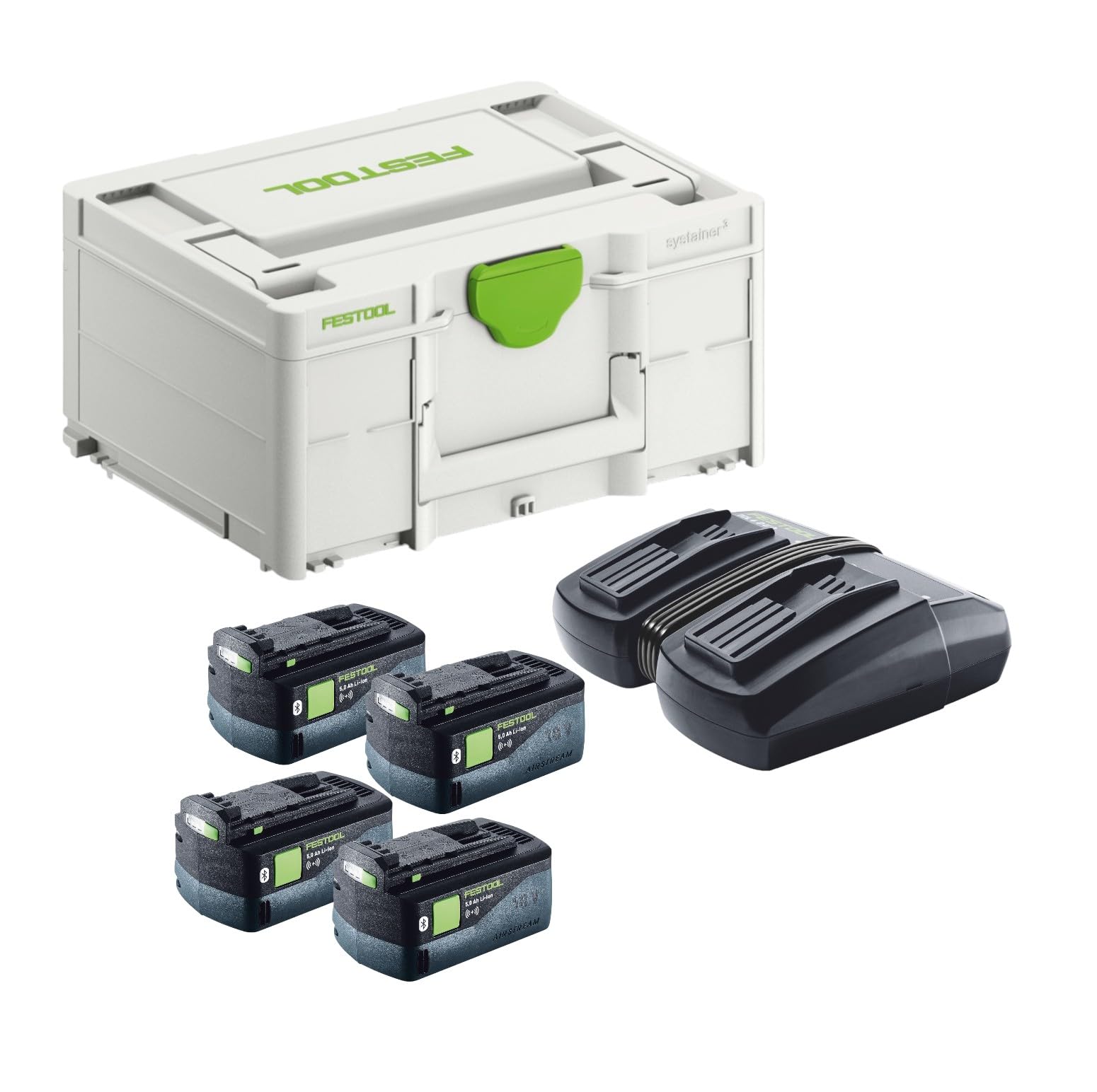 Festool Set de Energía 18 V - 4 Baterias 5,0 Ah, Cargador DUO, Systainer | Pack profesional con 4 baterías Li-Ion Bluetooth 18 V, cargador rápido TCL 6 DUO y Systainer³ incluidos