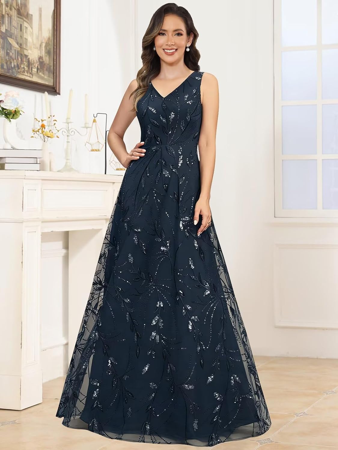 2 Pcs Mother of The Bride Dresses for Women Aline Sequin Tulle Formal Dress with Jacket Long Sleeve - Image 4