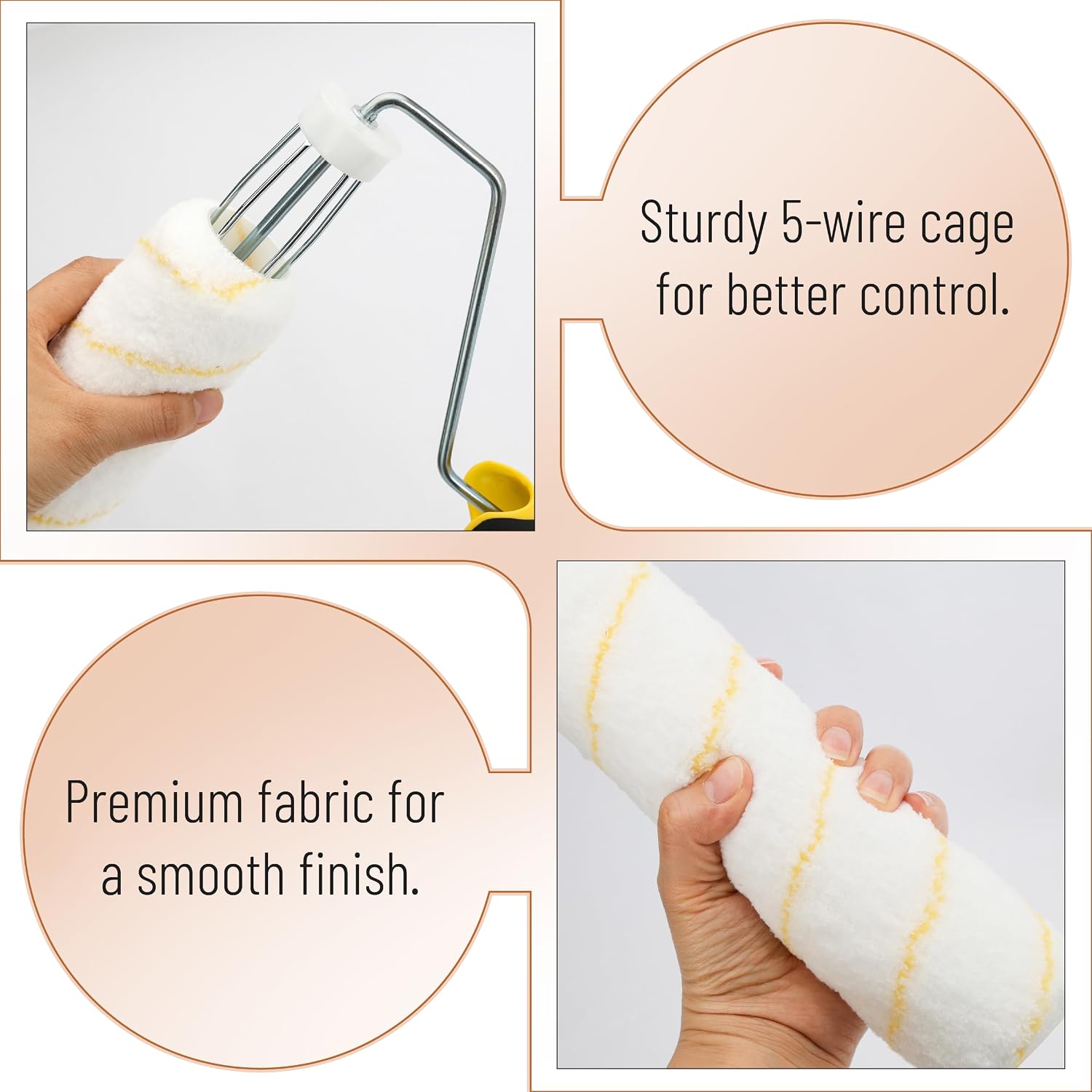 Bates- Paint Roller Kit, 6 Pack, 9 Inch Roller Frame with 5 Microfiber Roller Covers, for Walls, Ceilings, Floors and Home Painting