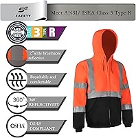 Vista 90 de sesafety Sudadera de seguridad de alta visibilidad para hombre, sudadera con capucha reflectante con cremallera clase 3, sudadera con capucha