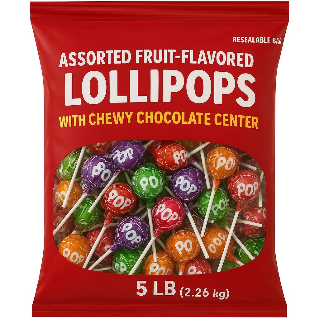 Roll Pops with Chocolate Center, 5 LB Bulk Bag (Approx. 110 Pops), Assorted Fruit Flavors & Candy 10071720057749