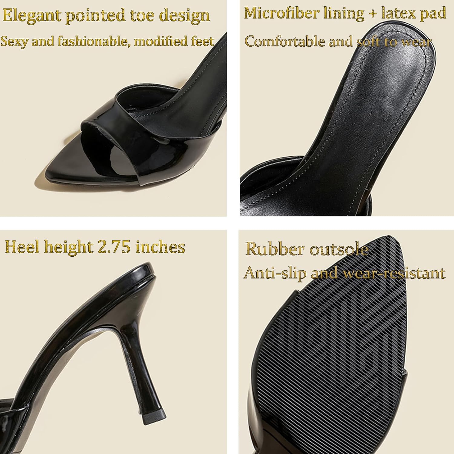 Women's Patent Leather Pointed Toe Open Toe High Heel Sandals Comfortable Slingback Slip-On Mule Sandals Fashionable Formal Party Dresses Pumps - Image 5