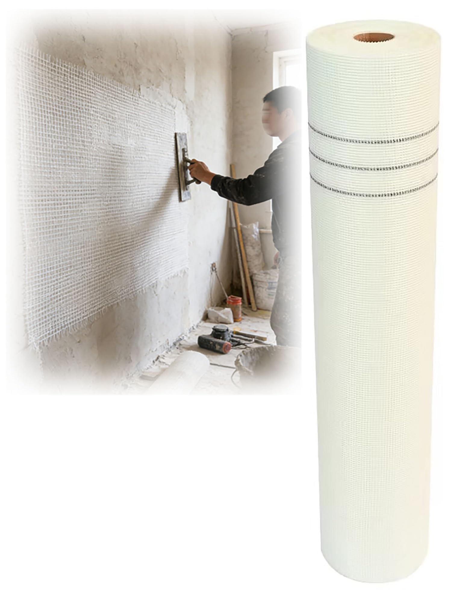 Rotolo di rete in fibra di vetro resistente agli alcali for rinforzo di pareti, intonacatura, intonaco, stucco, riparazione di crepe (servizi pesanti)(Hole 0.6cm/1x50 meters)