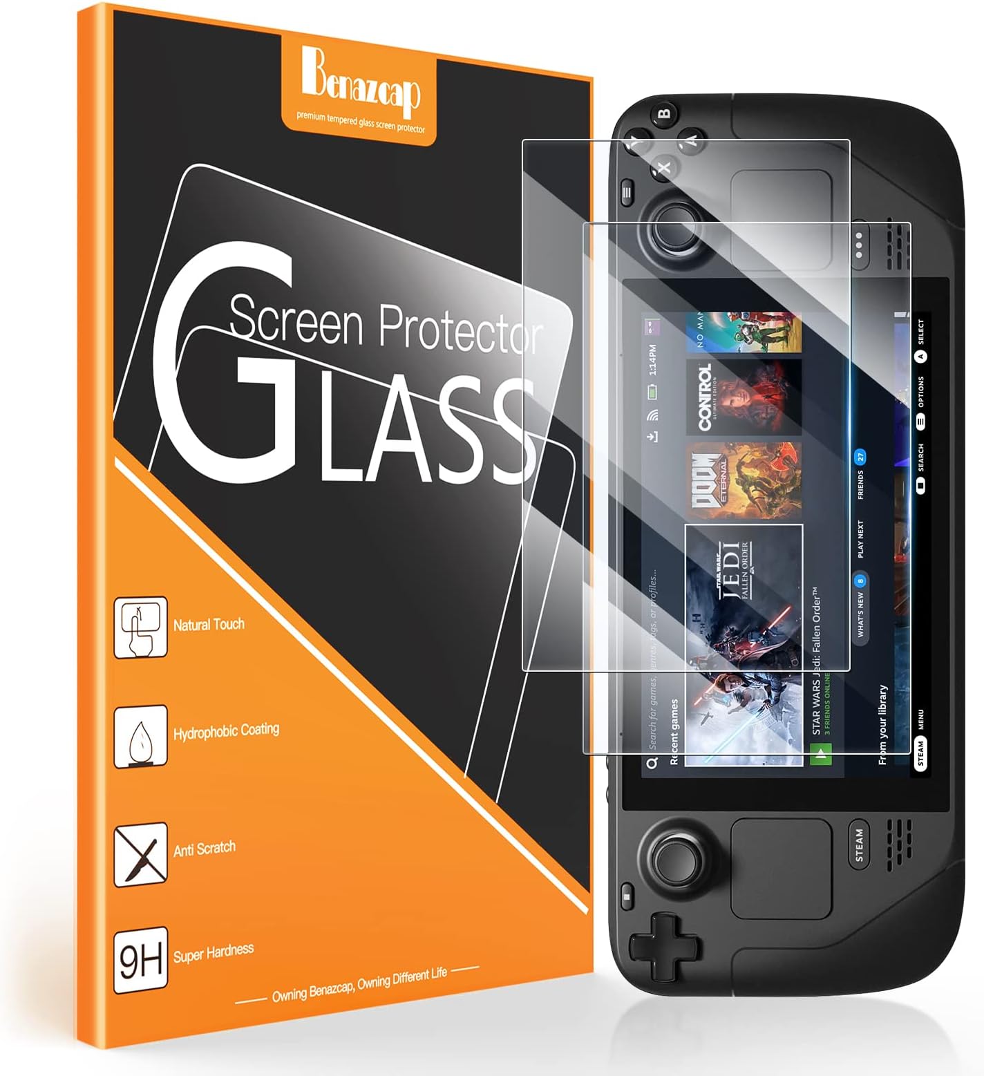 [2 Pack for Steam Deck/Steam Deck Oled Screen Protector, Tempered Glass Easy Installation/Anti-Scratch/High Definition/9H Hardness for Valve Steam Deck 7” 2021/ Steam Deck OLED 7.4“ 2023