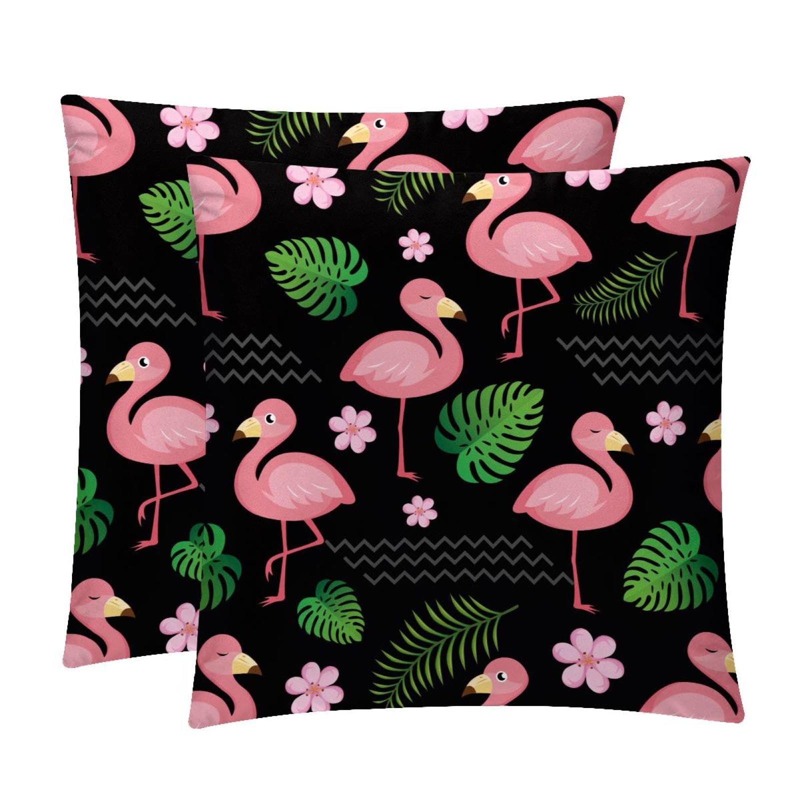 TDGKPZ Pink Flamingo Throw Pillow Cases 2 Pack Pillowcases Zipper Cushion Covers For Bedroom Living Room 50x50cm
