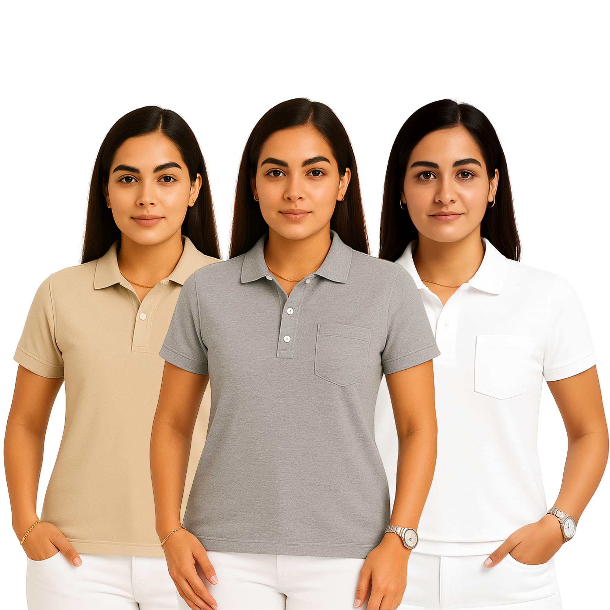 sharx trends Women’s Pure Cotton Pique Polo T-Shirt Combo | Regular Fit | Ribbed Collar & Half Sleeve | 210–220 GSM | Pack of 3-picture-37