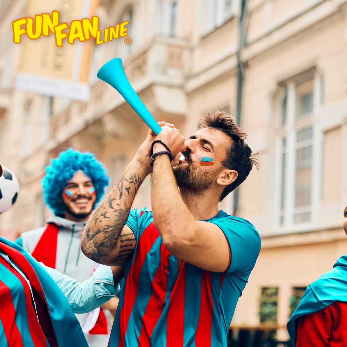 Zestaw 3 trąbek Vuvuzela z tworzywa sztucznego, akcesoria do piłki nożnej i imprez sportowych.