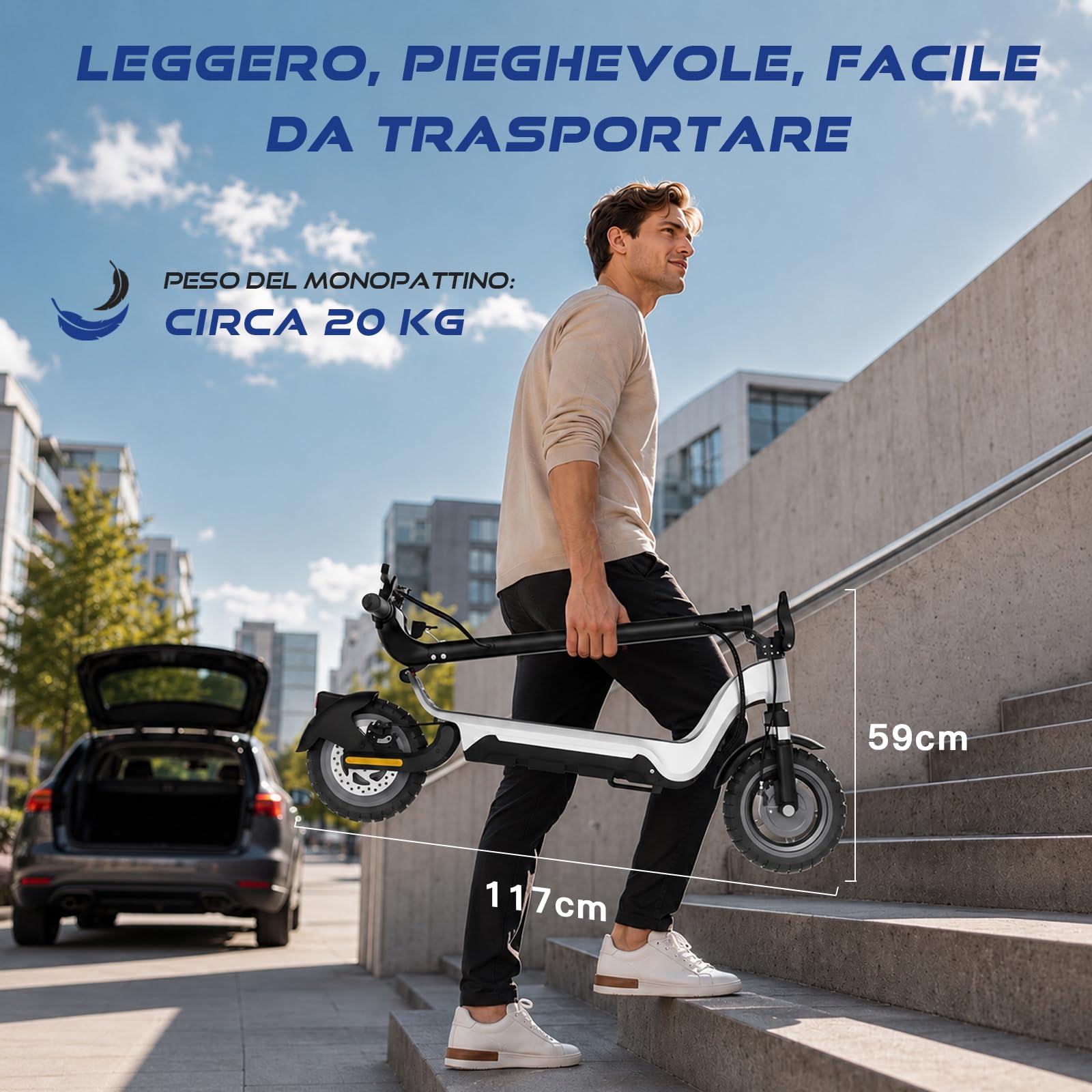 X3 Monopattino Elettrico per Adulti, Batteria 48V 15Ah, Autonomia 40–50 km, Velocità Limitata 25 km/h, Ruote 10” Off-Road, Doppia Sospensione, Freni a Disco, APP Smart, Telaio Pieghevole in Magnesio,