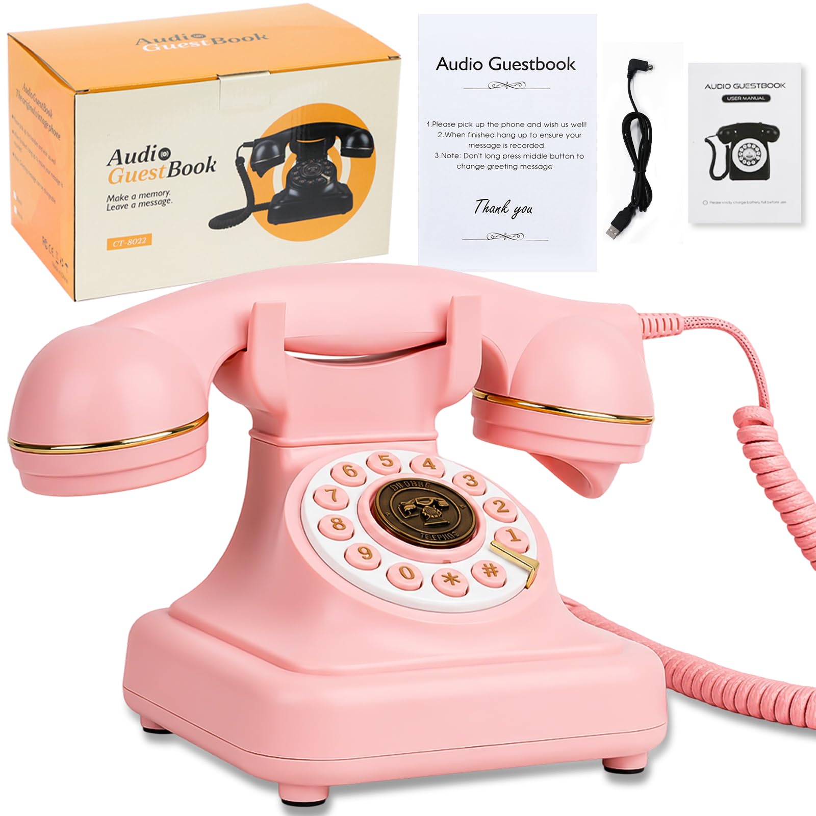 Audio księga gości weselnych, telefon w stylu vintage, z pudełkiem prezentowym premium na specjalne okazje, wieczór panieński, urodziny, baby shower, jubileusz, zaręczyny