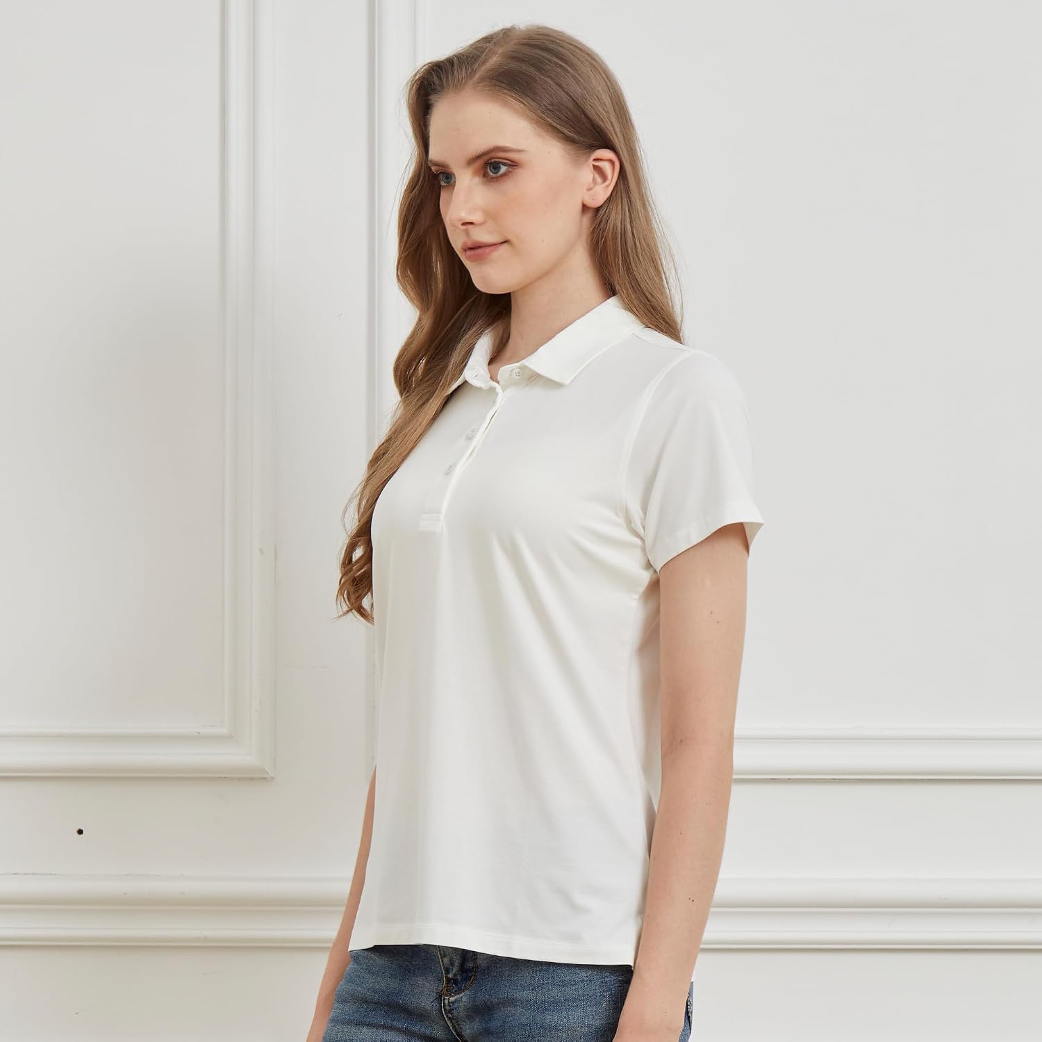 Women's Ultra Soft Bamboo Viscose Polo Cooling Lightweight Short Sleeve Casual Collared Trendy Golf Shirt