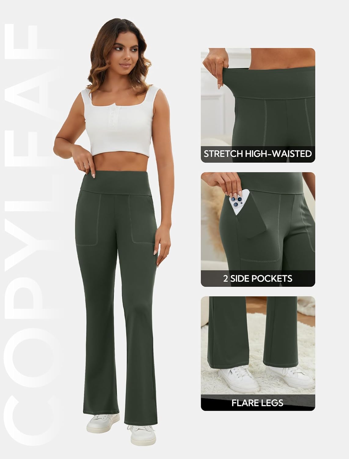 Flare Leggings for Women High Waisted Yoga Pants with Pockets Workout Gym Work Tummy Control Bootcut Leggings - Image 5