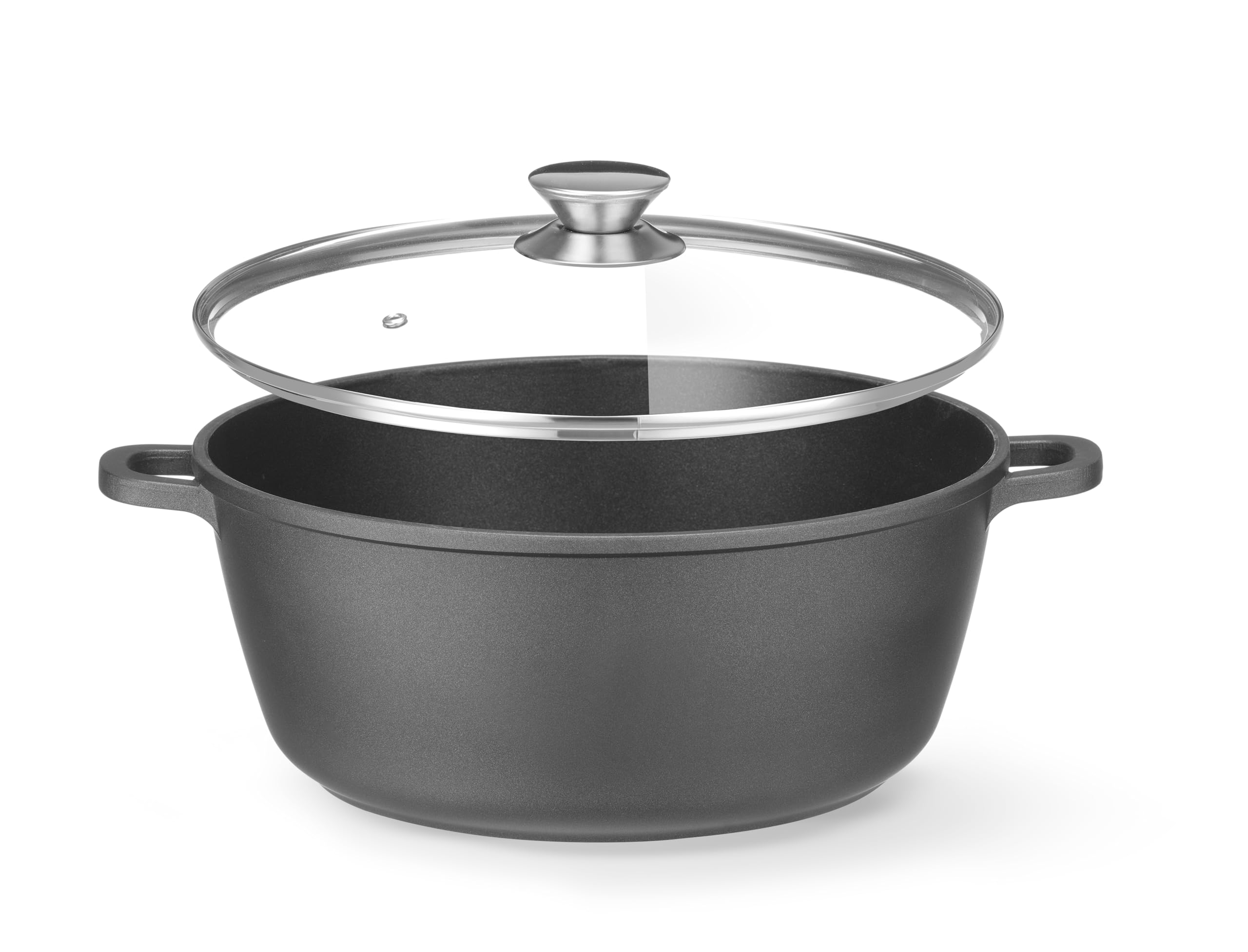 HENDI Cazuela de aluminio fundido con recubrimiento antiadherente, 7,5L, Cacerola con tapa, Olla apta para todas las fuentes de calor incl. inducción, horno hasta 250°C, 387x310x(H)130mm, negro