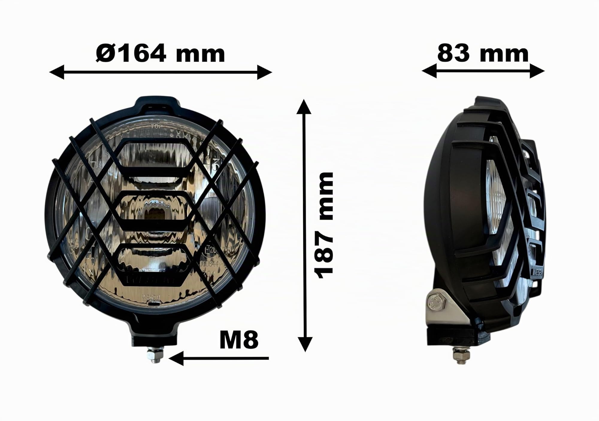 Juego de 2 Faros de Largo Alcance H3 12V 24V, Proyectores Auxiliares con Rejilla Protectora, Cristal Claro/Negro, Homologado E20, Referencia 17.5, para Camión, Coche, Todoterreno