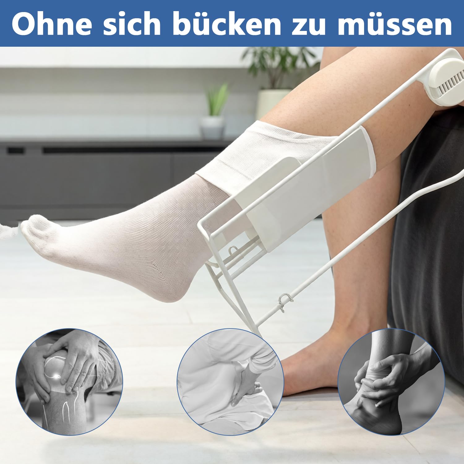 Aide à l'enfilage des chaussettes, aide à l'enfilage des bas en métal, enfile-bas pour personnes âgées, avec poignée rétractable, aide à l'enfilage des bas de compression