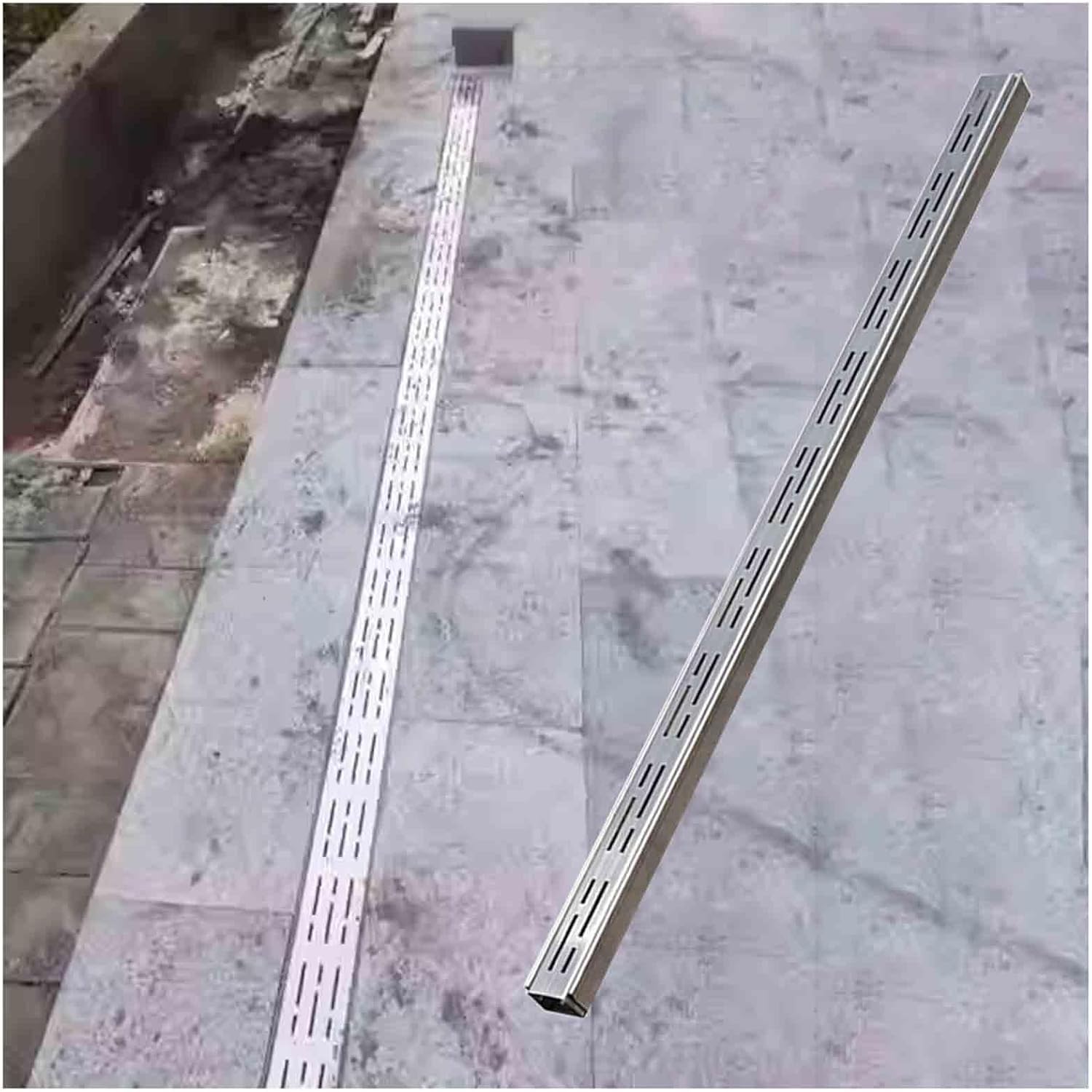 LWJSOCP Trench Drain Grate,Narrow Slim Drain Gutter System for Yard, Patio, Driveway & Garage - 9, 1 Pack Drainage Trench Channel with Grate (Silver, 3.5x3cm)