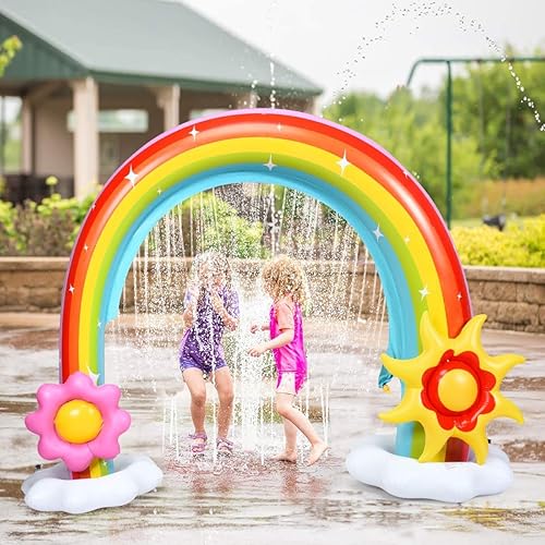 Miniatura 1 de Costzon Aspersor inflable de arcoíris para niños, juguete de agua de verano de 96 pulgadas para patio al aire libre con frisbee desmontable para sol