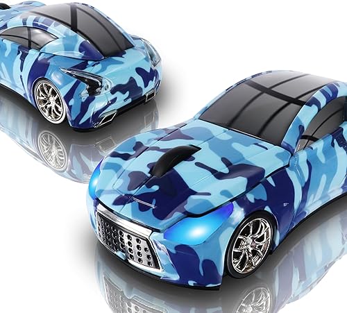 elec Space Ratón inalámbrico, mouse inalámbrico en forma de automóvil con faros LED, mouse de automóvil único de 2.4 G para niños con receptor USB,