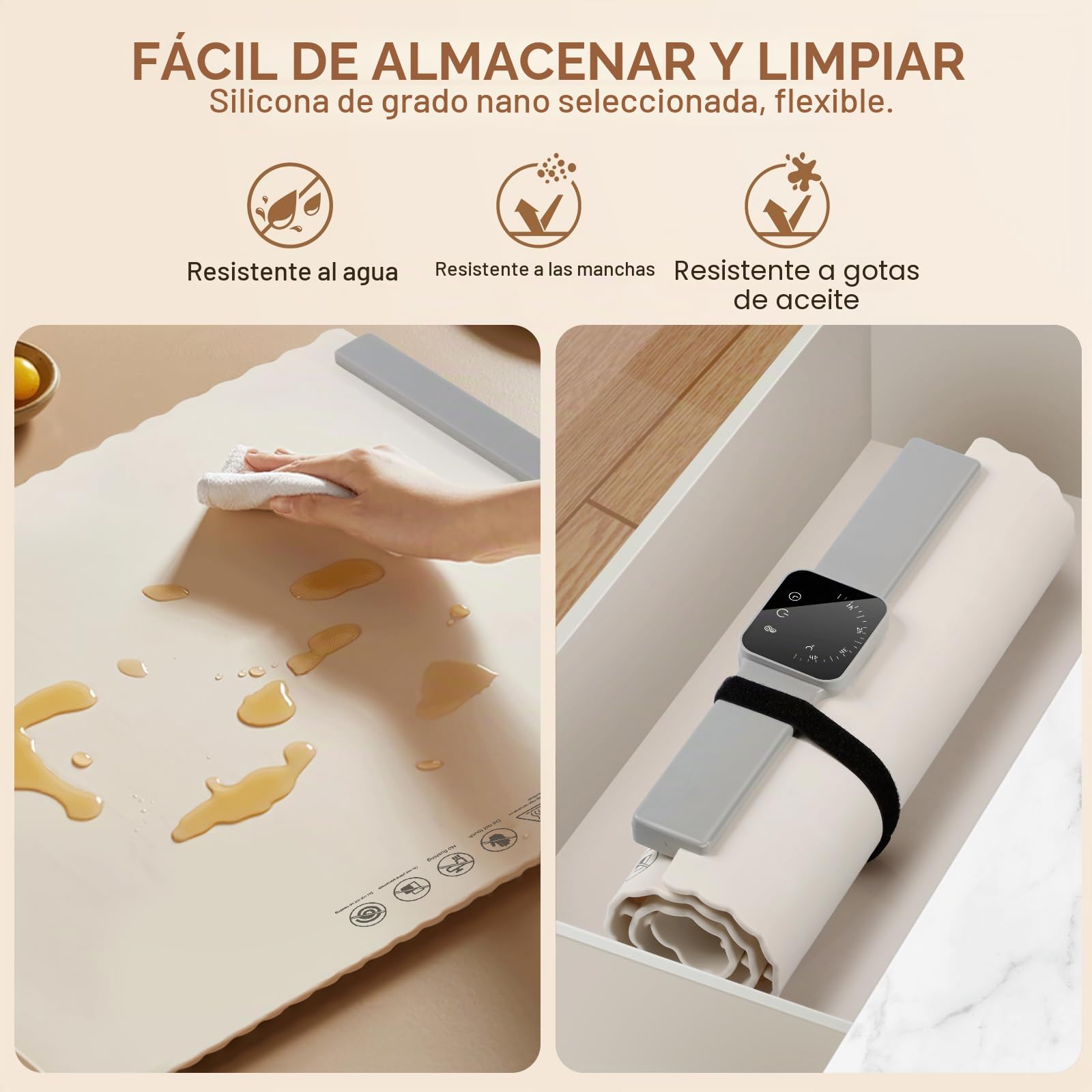 DoubleCare Alfombrilla de calefacción de silicona para alimentos, bandeja enrollable con 5 ajustes de temperatura y temporizador de 4 horas