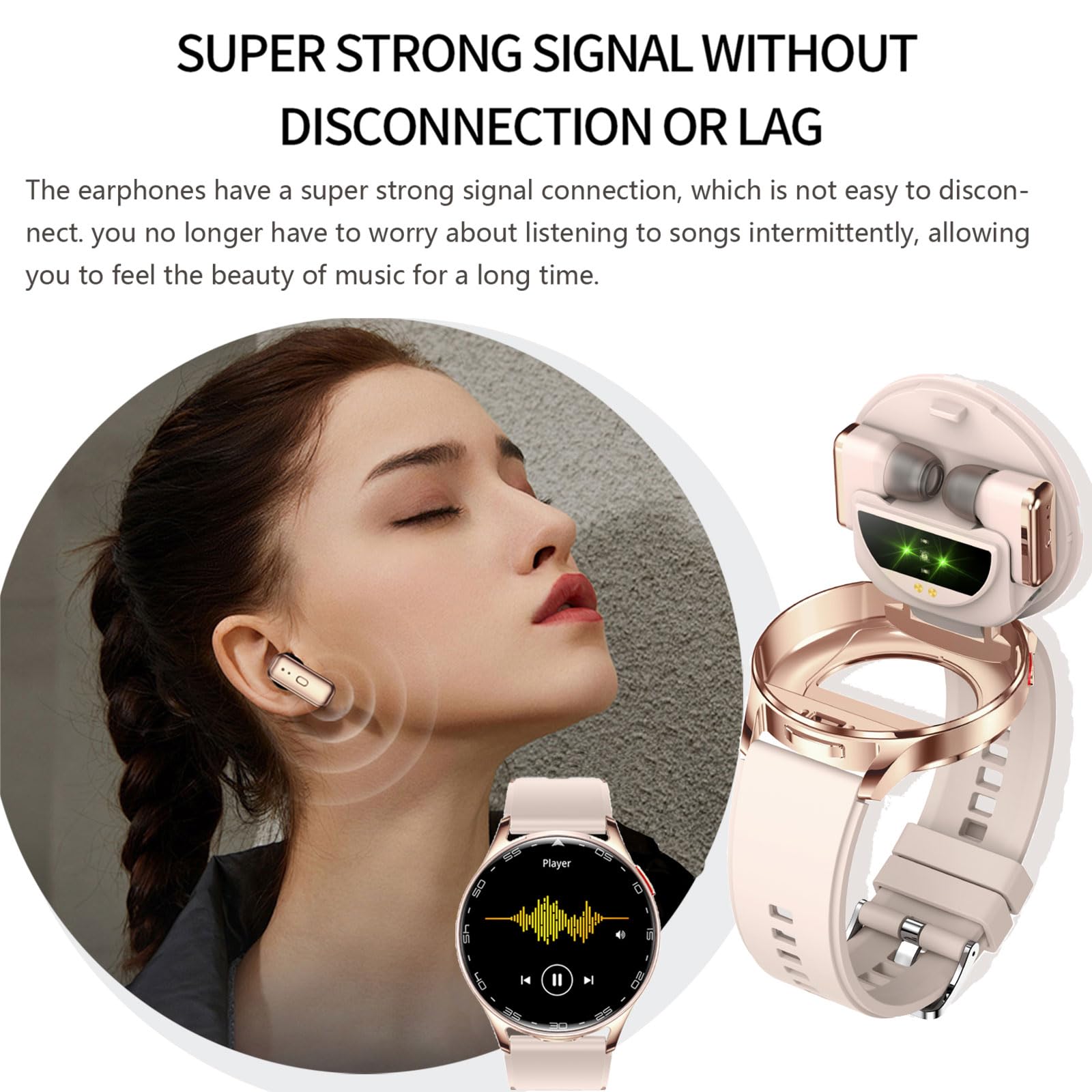 Smartwatch Bluetooth Kopfhörer Innovatives 2-in-1 Design Fitness Tracker 1.39 Zoll Bildschirm Touchscreen Kabelloses Headset mit Schrittzähler Herzfrequenz Schlafmonitor IP67 Wasserdicht Gold