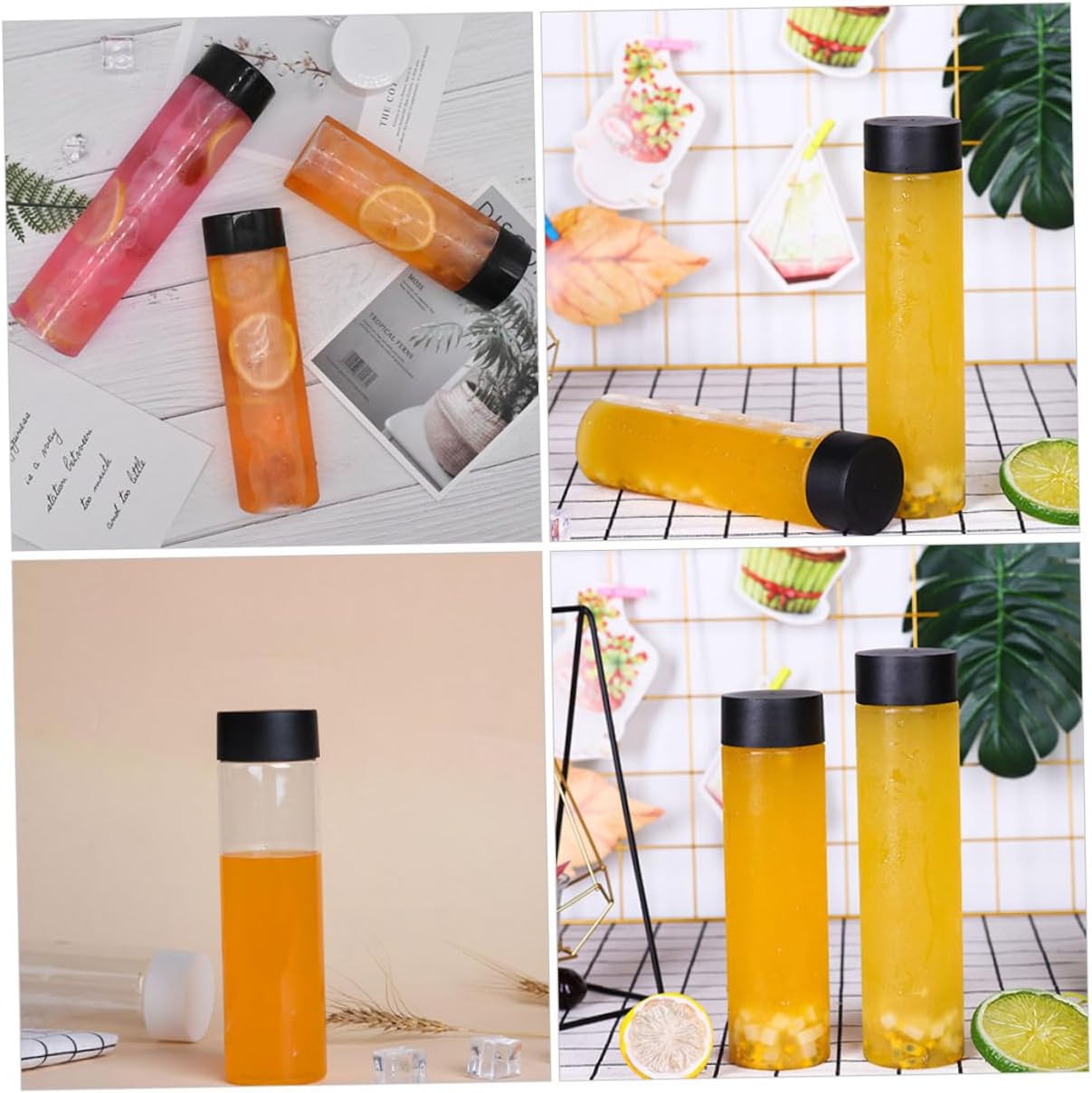 10 Pack 400ml Round Plastic Juice Bottles Bulk Reusable Water Bottles Leakproof Caps