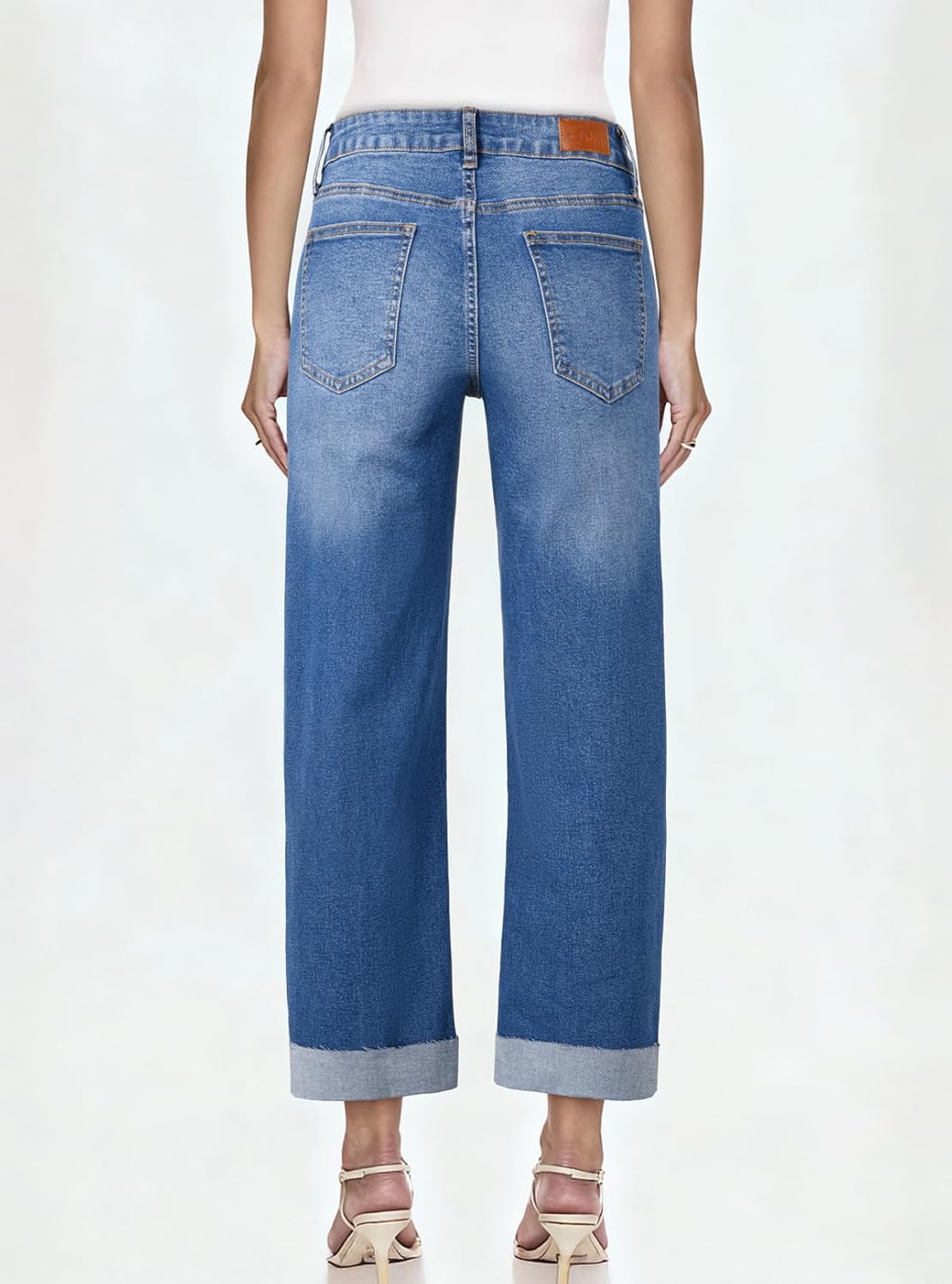 Sidefeel Barrel Jeans for Women High Waisted Wide Leg Baggy Stretch Boyfrined Trendy Raw Rolled Hem Cropped Ankle Denim Pants - Image 2