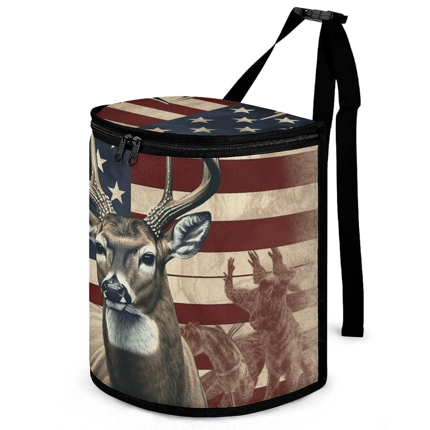 Hanging Car Trash Bag Americana Flag Deer Printed Car Garbage Storage Bag Leakproof Car Trash Can Portable Garbage Storage Bags