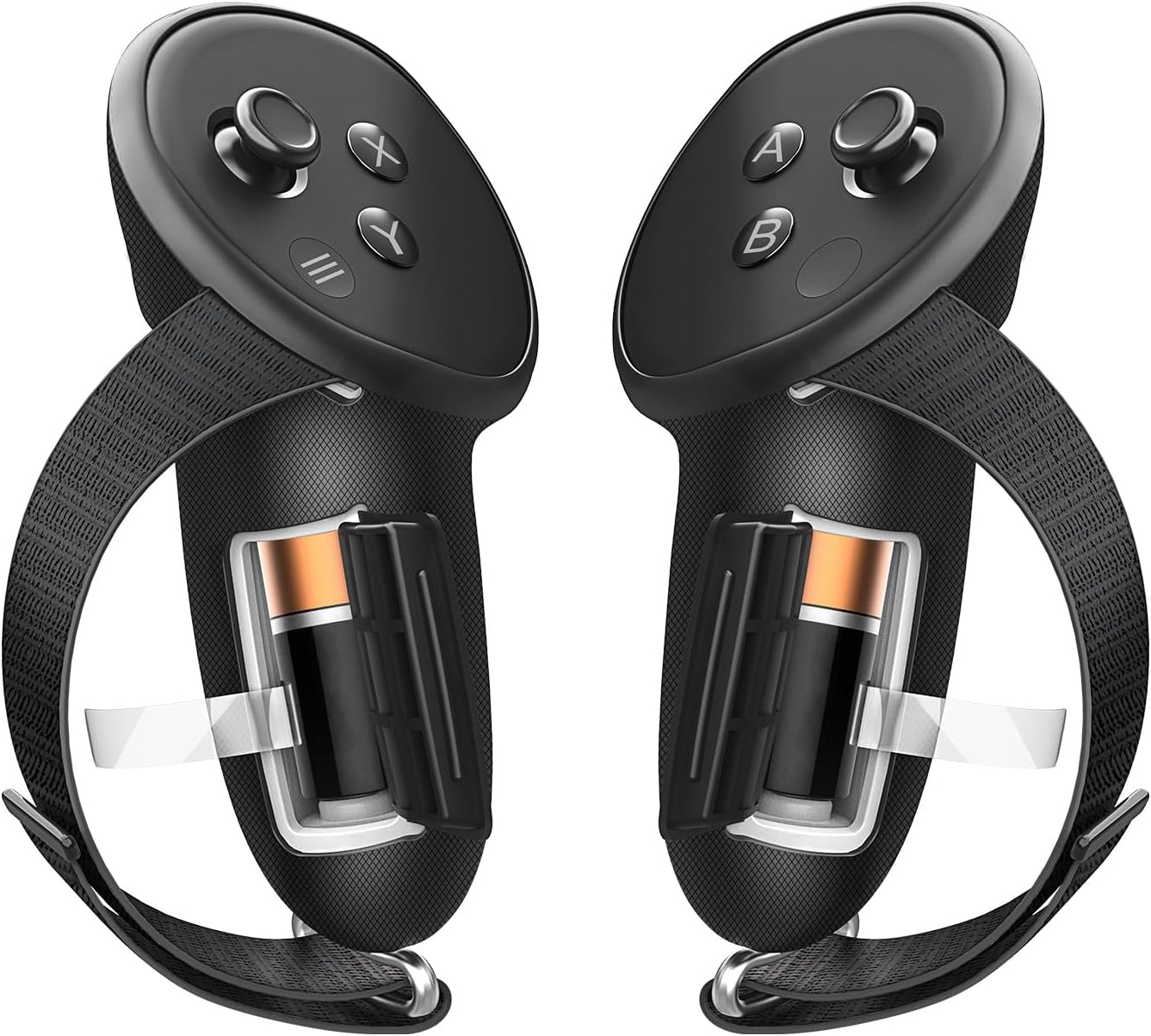 Controller Grips Cover Compatible with Meta Quest 3 Accessories with Battery Opening Cover and Adjustable Knuckle Straps, Anti-Slip VR Hand Grips Silicone Controller Protector for Oculus Quest 3