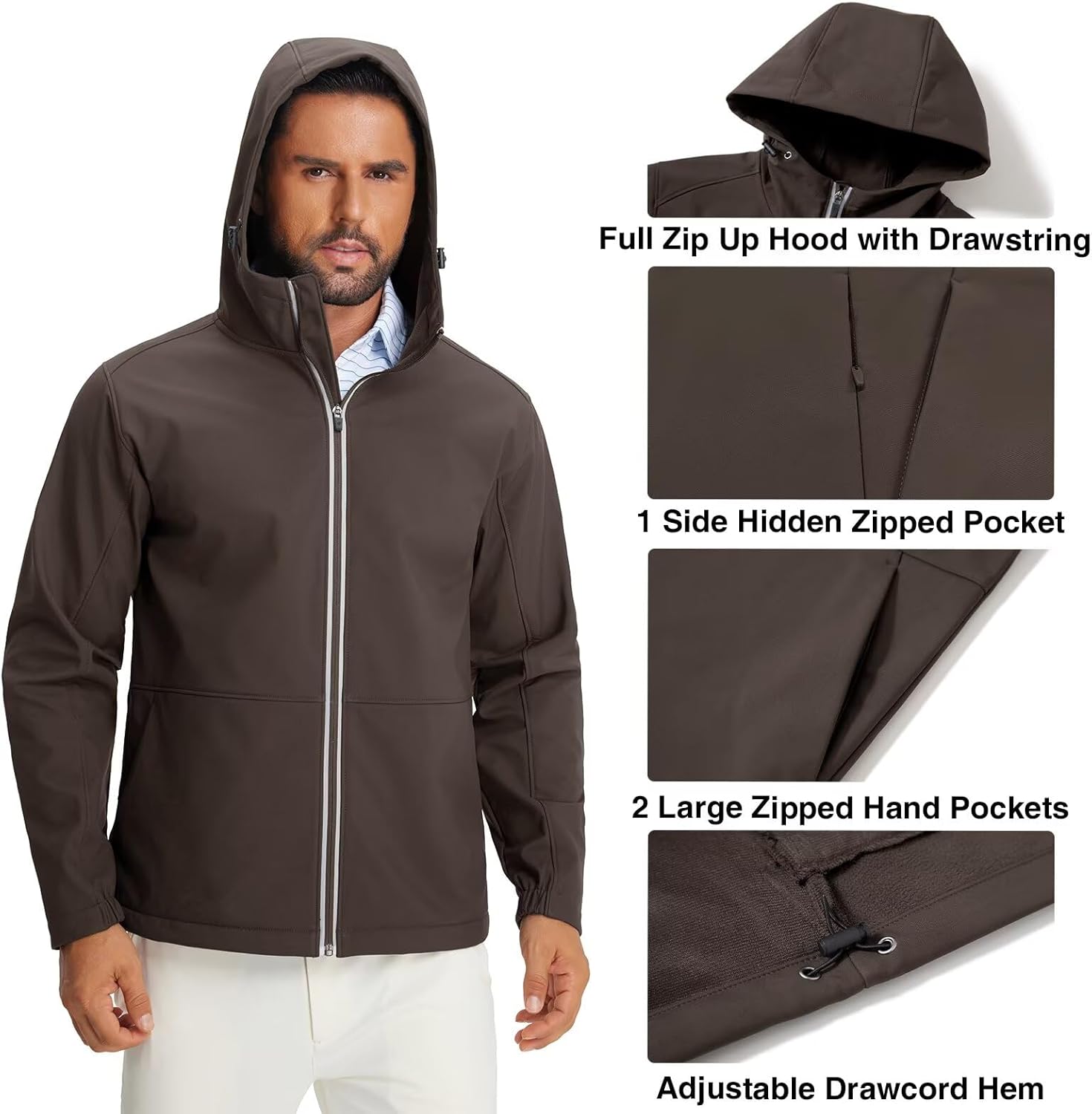 M MAELREG Mens Fleece Softshell Jacket Lightweight Insulated Water Resistant Windbreaker Hooded Winter Jacket for Golf Casual - Image 3